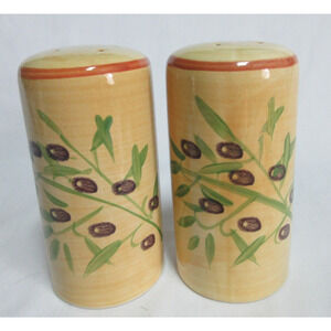 Ceramic Salt and Pepper Shakers Yellow with Olives - Tuscan Design 4"